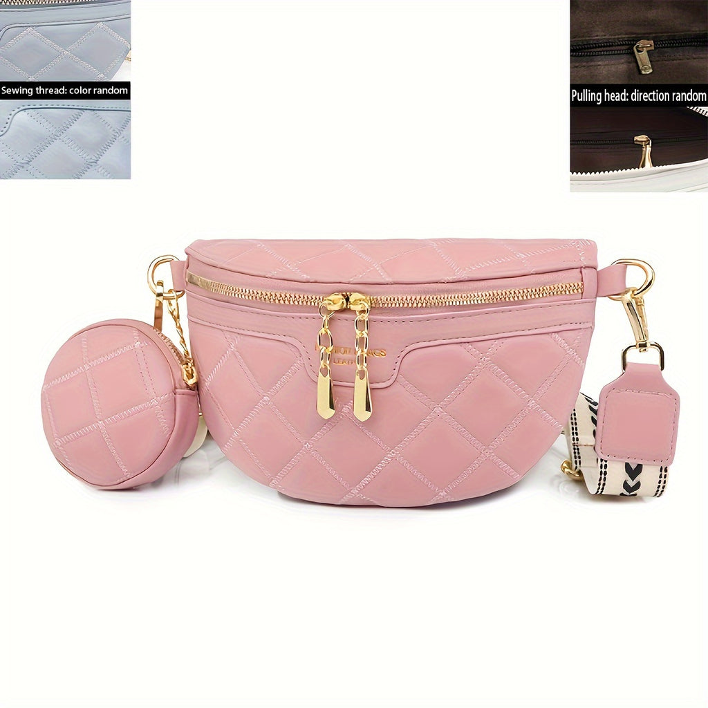 Riñonera acolchada con rombos que marca tendencia: moderna bandolera de piel sintética para mujer con elegante monedero: segura, versátil y ligera para viajar.