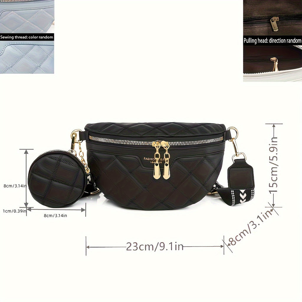 Riñonera acolchada con rombos que marca tendencia: moderna bandolera de piel sintética para mujer con elegante monedero: segura, versátil y ligera para viajar.