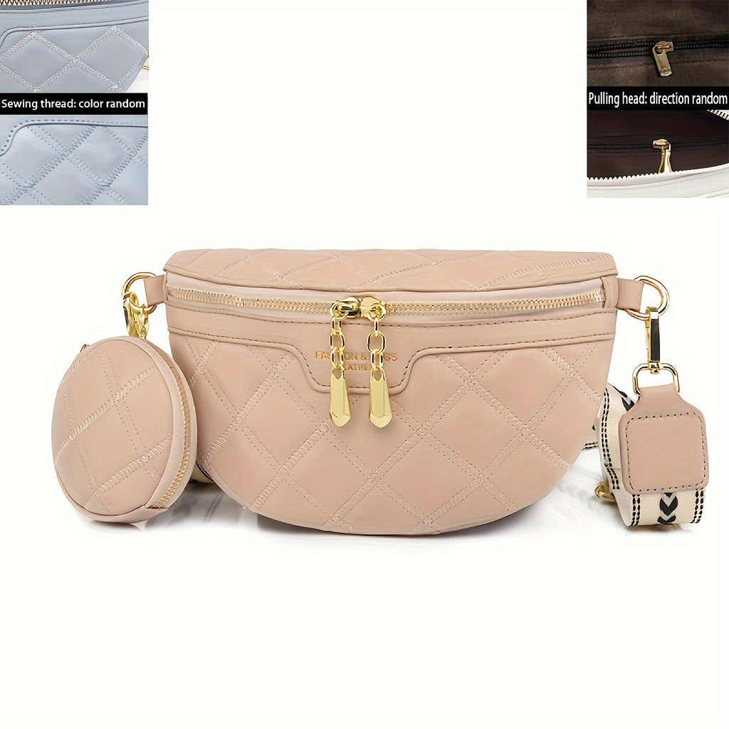 Riñonera acolchada con rombos que marca tendencia: moderna bandolera de piel sintética para mujer con elegante monedero: segura, versátil y ligera para viajar.