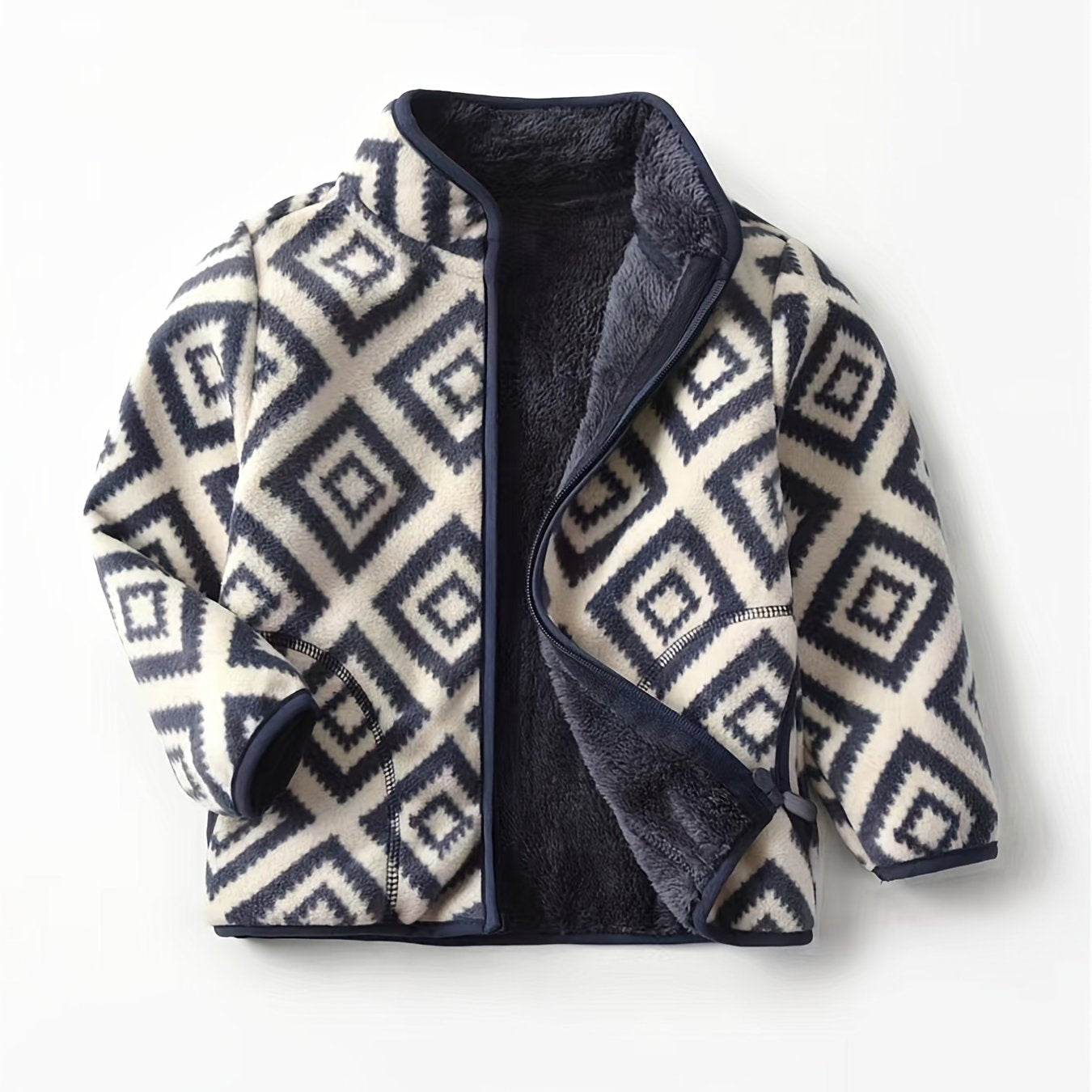 Chaqueta con cuello alto, gruesa, cálida, informal, con estampado a cuadros vintage para niños, nueva