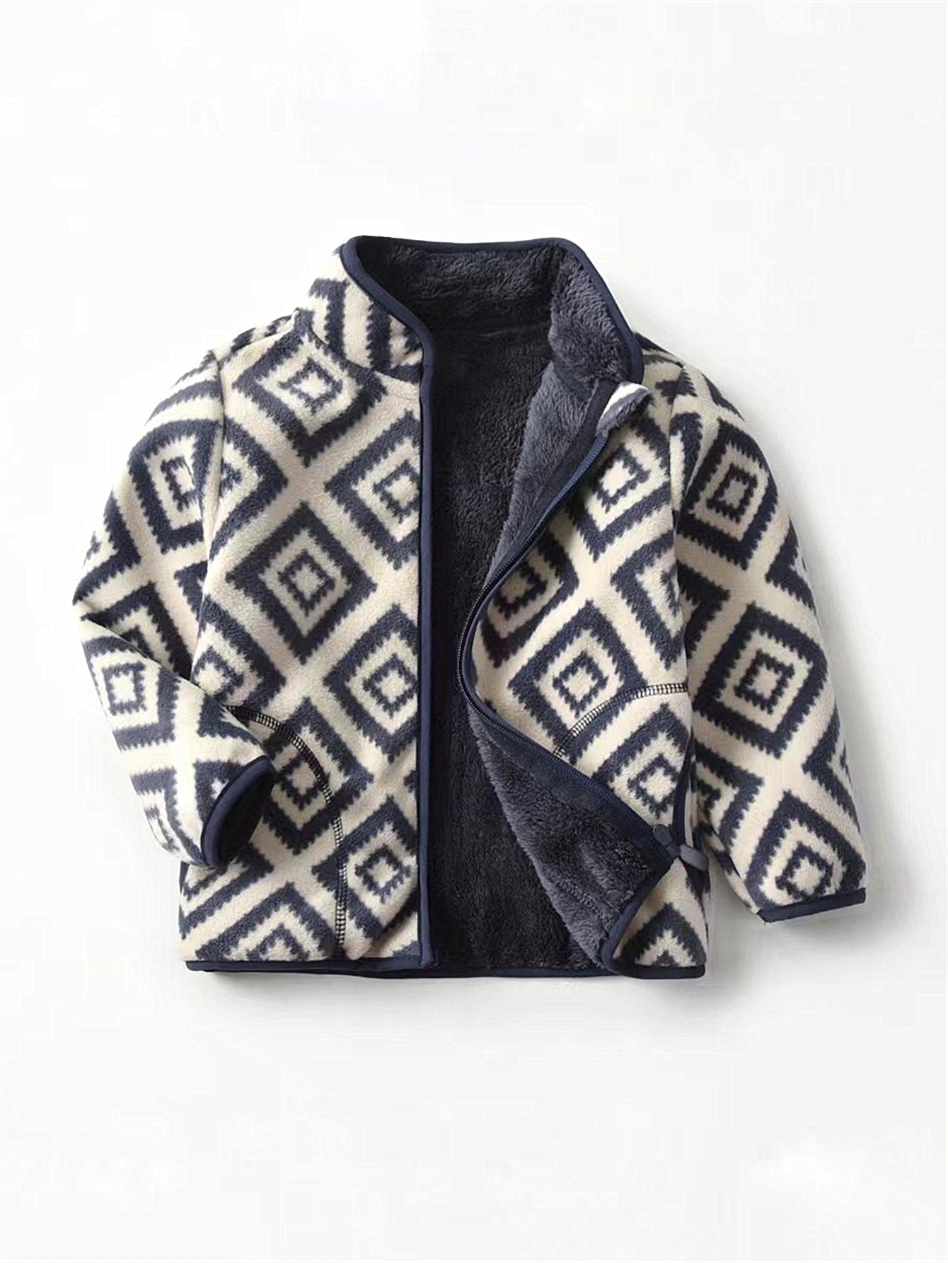 Chaqueta con cuello alto, gruesa, cálida, informal, con estampado a cuadros vintage para niños, nueva
