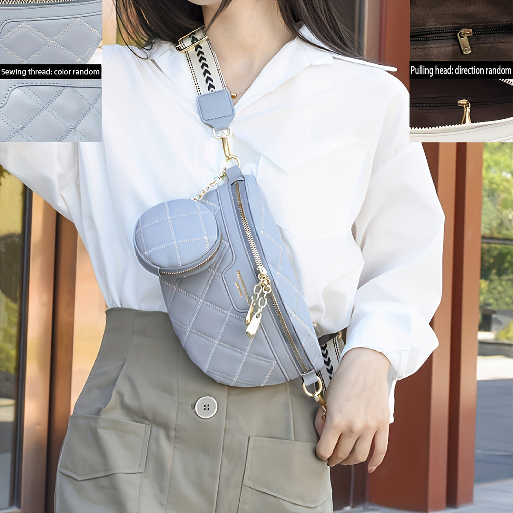 Riñonera acolchada con rombos que marca tendencia: moderna bandolera de piel sintética para mujer con elegante monedero: segura, versátil y ligera para viajar.