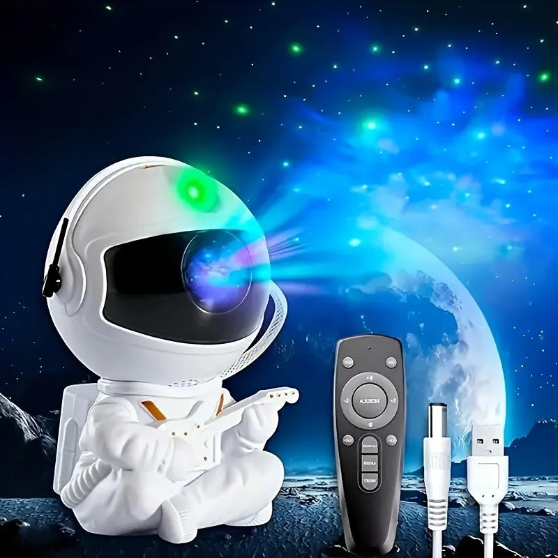 Proyector de luz nocturna de astronauta y galaxia, control remoto y cabezal giratorio de 360°, decoración de habitación