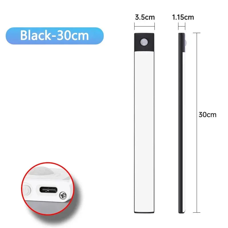 Lámpara LED para armario con sensor de movimiento, recargable por USB tipo C, para cocina, armario, 20 cm, 30 cm, 40 cm, 50 cm y 60 cm.