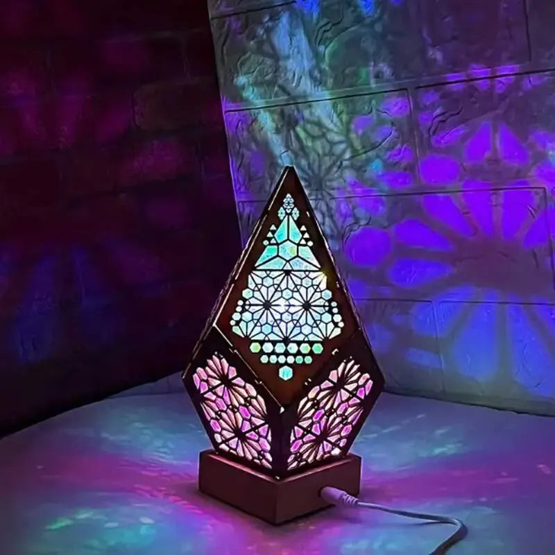 Lámpara de mesa LED bohemia con forma de estrella, proyección geométrica 3D multicolor, lámpara de noche ambiental vintage, adornos decorativos.