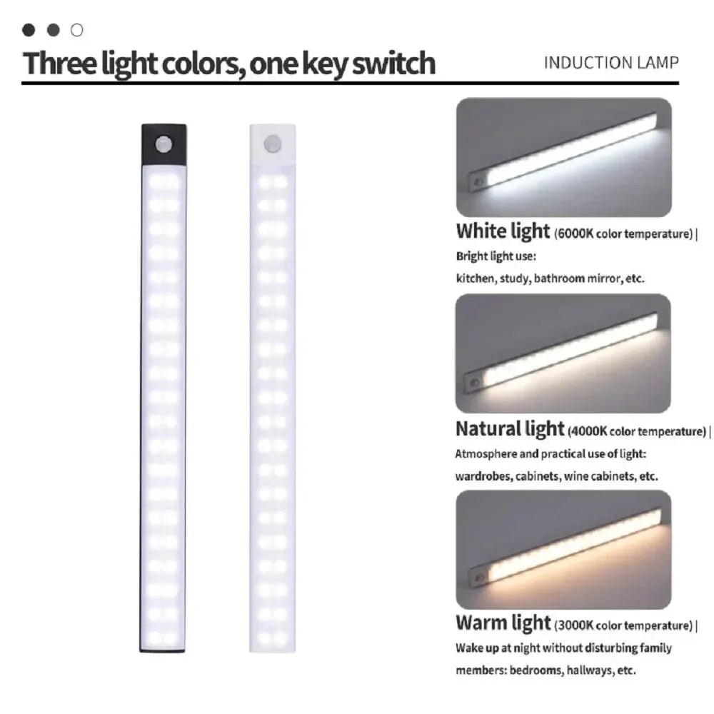 Lámpara LED para armario con sensor de movimiento, recargable por USB tipo C, para cocina, armario, 20 cm, 30 cm, 40 cm, 50 cm y 60 cm.