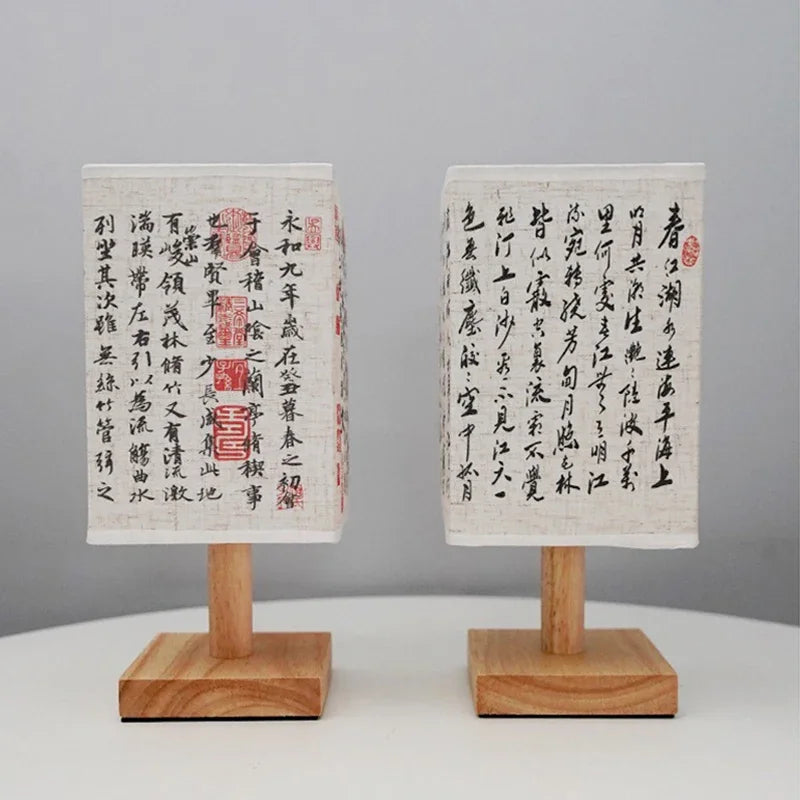 Lámparas de mesa decorativas LED de estilo chino simple, con enchufe regulable, luz nocturna de tela, lámpara cuadrada para dormitorio