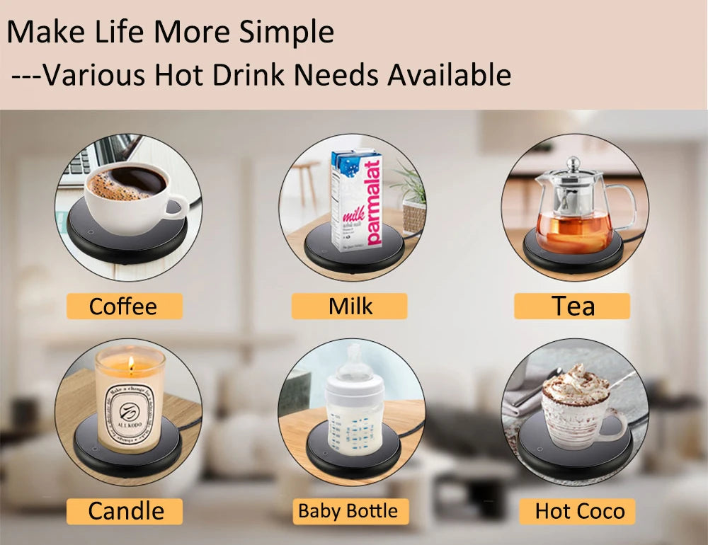 Calentador de tazas eléctrico con USB para café, leche, té, agua, almohadilla térmica inteligente, posavasos termostáticos para el hogar, la oficina y el escritorio.