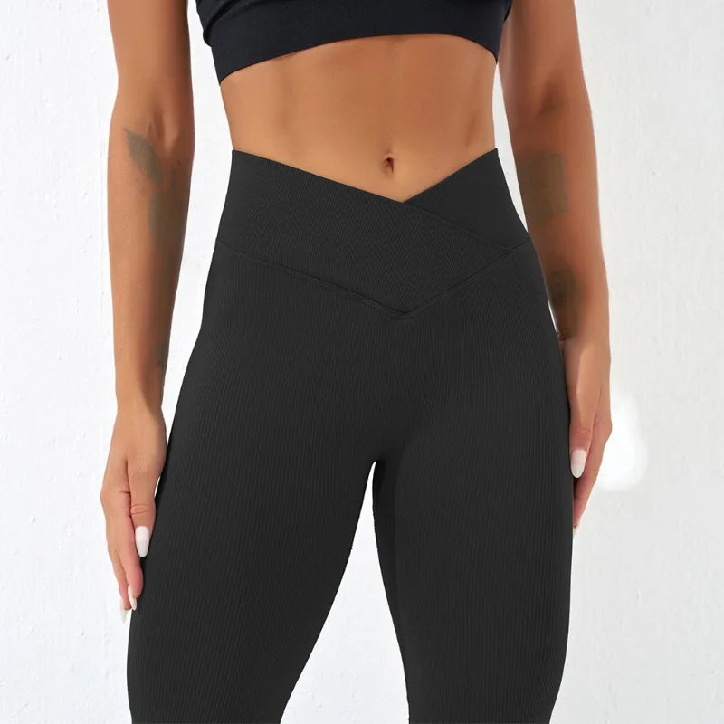 Calzas cintura cruzada y acampanadas para mujer, sexys, ajustadas, sin costuras, para gimnasio, correr, ciclismo, yoga, elásticas, realzadoras de glúteos, de cintura alta