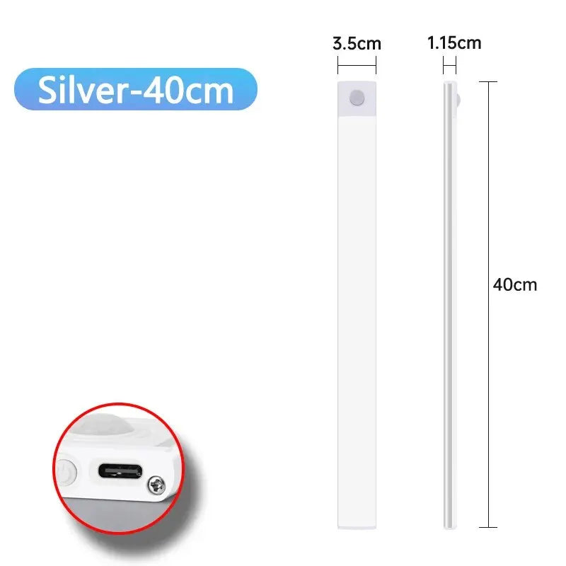 Lámpara LED para armario con sensor de movimiento, recargable por USB tipo C, para cocina, armario, 20 cm, 30 cm, 40 cm, 50 cm y 60 cm.