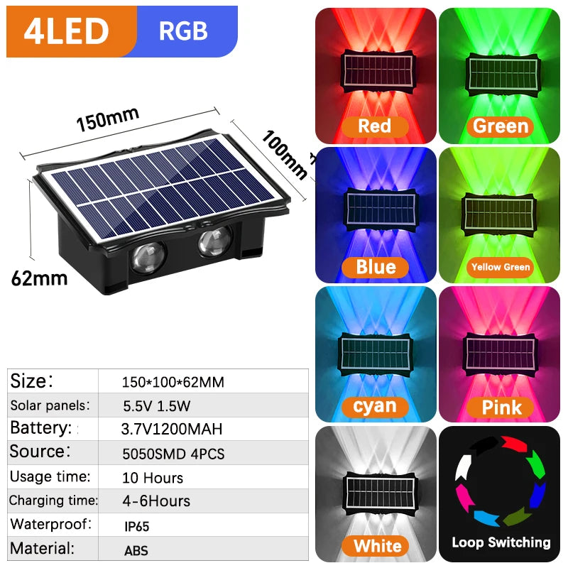 Lámpara de pared solar para exteriores, luz cálida, impermeable, iluminación vertical y vertical, iluminación decorativa para balcón, patio, jardín, pared exterior