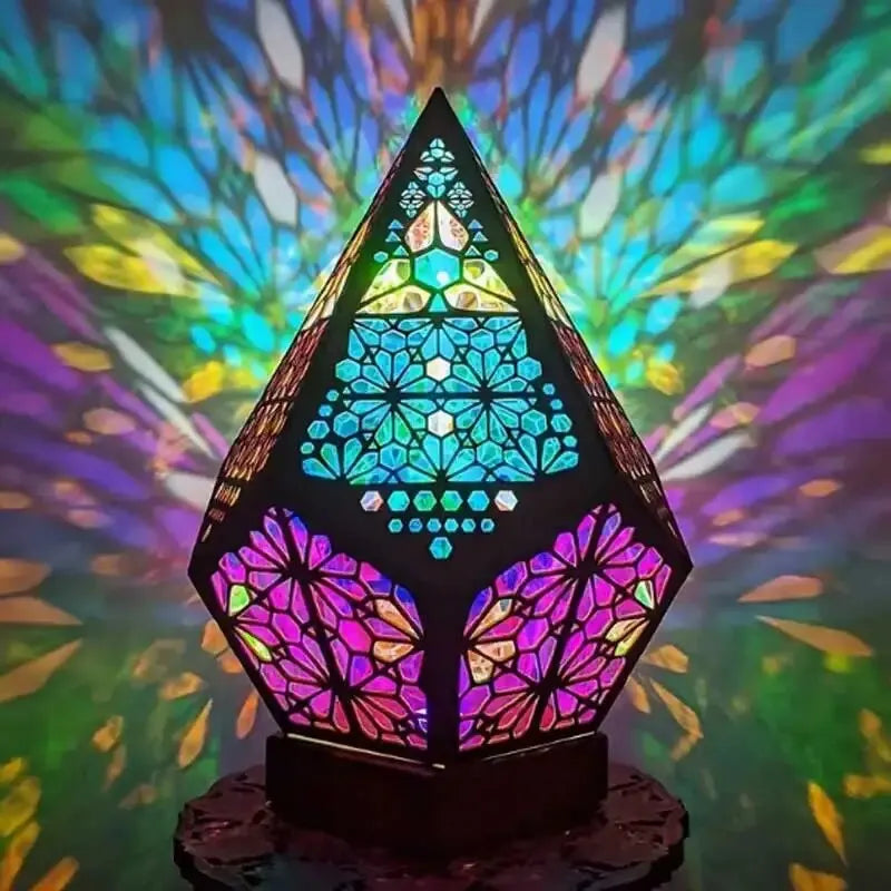 Lámpara de mesa LED bohemia con forma de estrella, proyección geométrica 3D multicolor, lámpara de noche ambiental vintage, adornos decorativos.