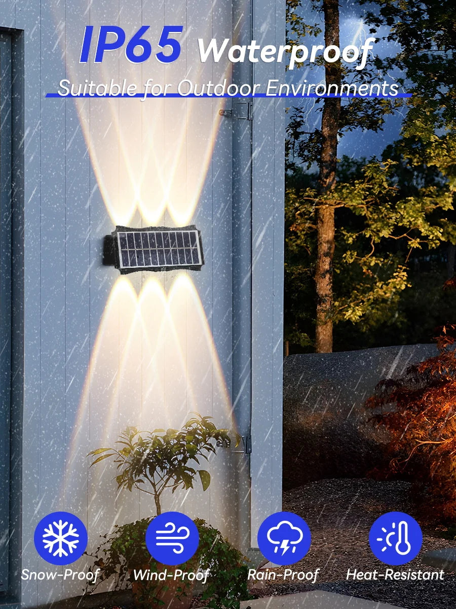 Lámpara de pared solar para exteriores, luz cálida, impermeable, iluminación vertical y vertical, iluminación decorativa para balcón, patio, jardín, pared exterior