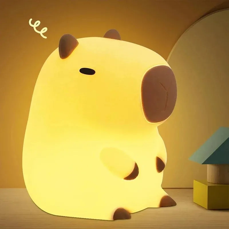 Bonita luz de noche de capibara con forma de mascota, bonita lámpara de silicona con dibujos animados para dormir, creativa, para la habitación