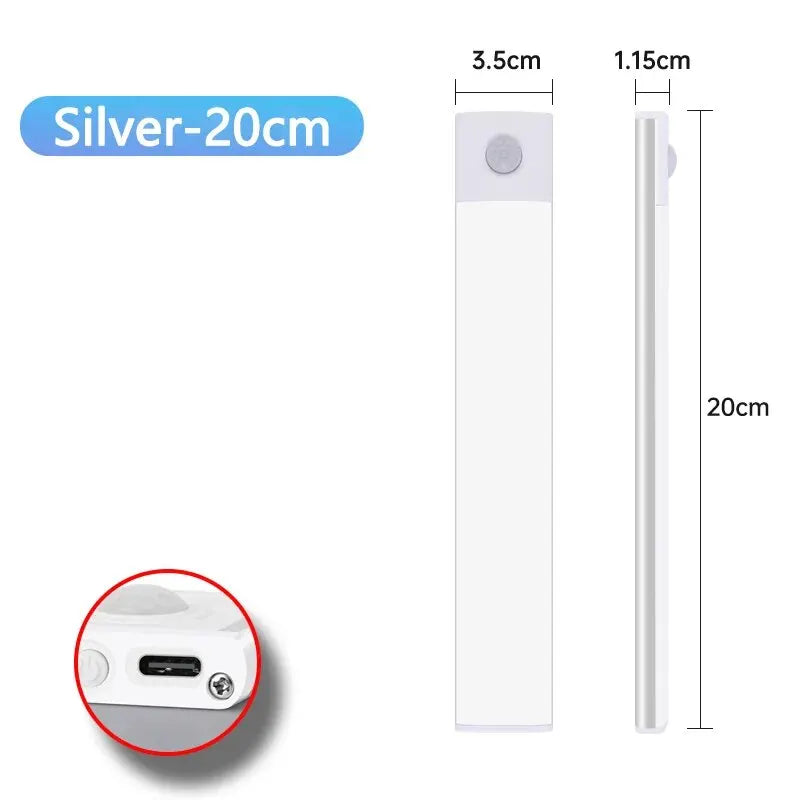 Lámpara LED para armario con sensor de movimiento, recargable por USB tipo C, para cocina, armario, 20 cm, 30 cm, 40 cm, 50 cm y 60 cm.