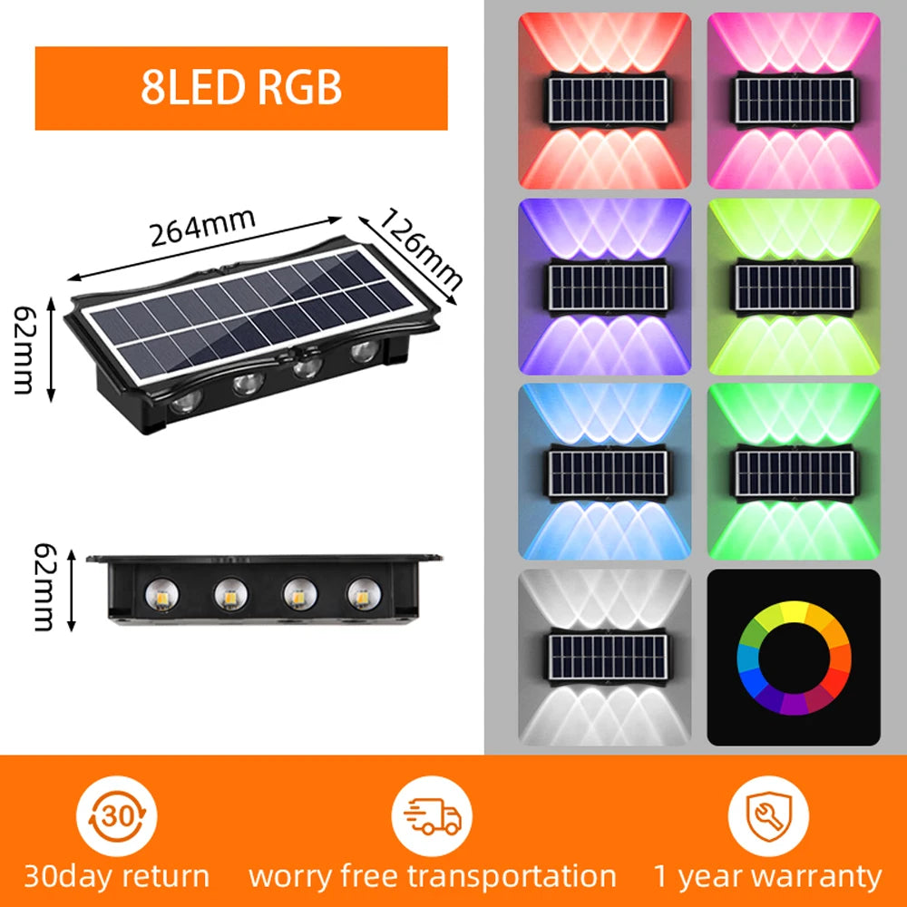 Lámpara de pared solar para exteriores, luz cálida, impermeable, iluminación vertical y vertical, iluminación decorativa para balcón, patio, jardín, pared exterior