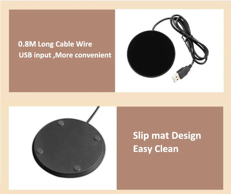 Calentador de tazas eléctrico con USB para café, leche, té, agua, almohadilla térmica inteligente, posavasos termostáticos para el hogar, la oficina y el escritorio.