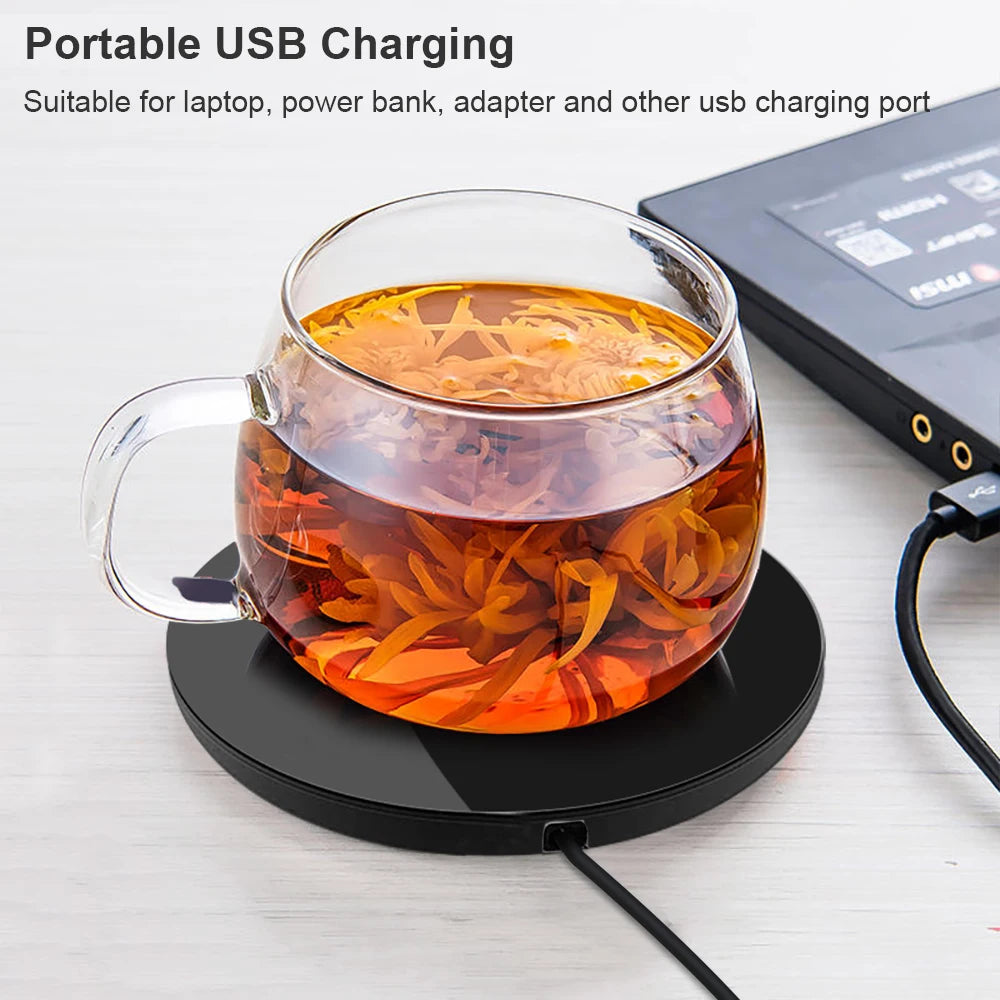 Calentador de tazas eléctrico con USB para café, leche, té, agua, almohadilla térmica inteligente, posavasos termostáticos para el hogar, la oficina y el escritorio.
