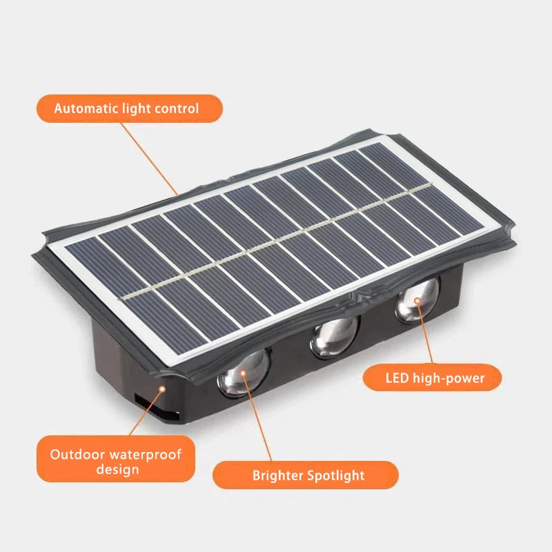 Lámpara de pared solar para exteriores, luz cálida, impermeable, iluminación vertical y vertical, iluminación decorativa para balcón, patio, jardín, pared exterior