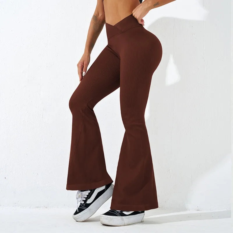 Calzas cintura cruzada y acampanadas para mujer, sexys, ajustadas, sin costuras, para gimnasio, correr, ciclismo, yoga, elásticas, realzadoras de glúteos, de cintura alta