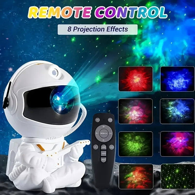 Proyector de luz nocturna de astronauta y galaxia, control remoto y cabezal giratorio de 360°, decoración de habitación
