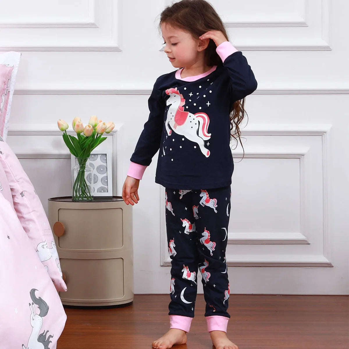 Pijamas para niños niña niño pequeño unicornio esqueleto Halloween ropa de dormir bebé lindo carnaval pijama Unicornio infantil