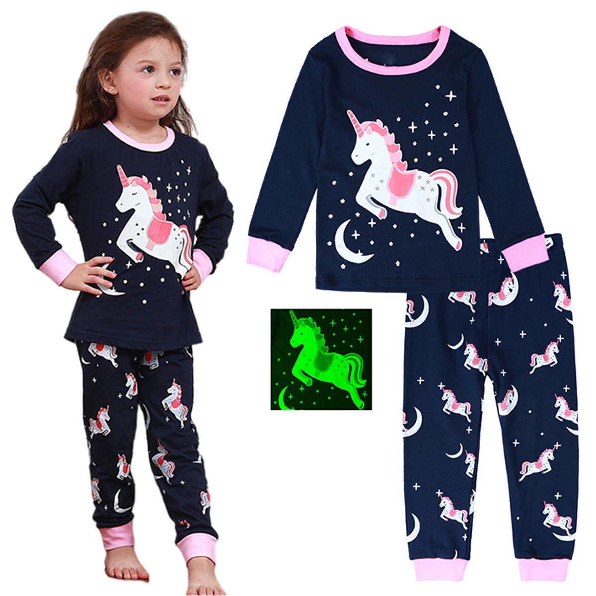 Pijamas para niños niña niño pequeño unicornio esqueleto Halloween ropa de dormir bebé lindo carnaval pijama Unicornio infantil