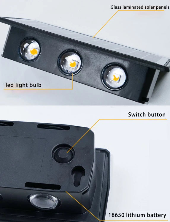 Lámpara de pared solar para exteriores, luz cálida, impermeable, iluminación vertical y vertical, iluminación decorativa para balcón, patio, jardín, pared exterior