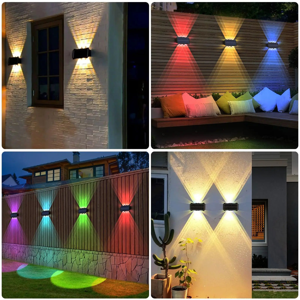 Lámpara de pared solar para exteriores, luz cálida, impermeable, iluminación vertical y vertical, iluminación decorativa para balcón, patio, jardín, pared exterior