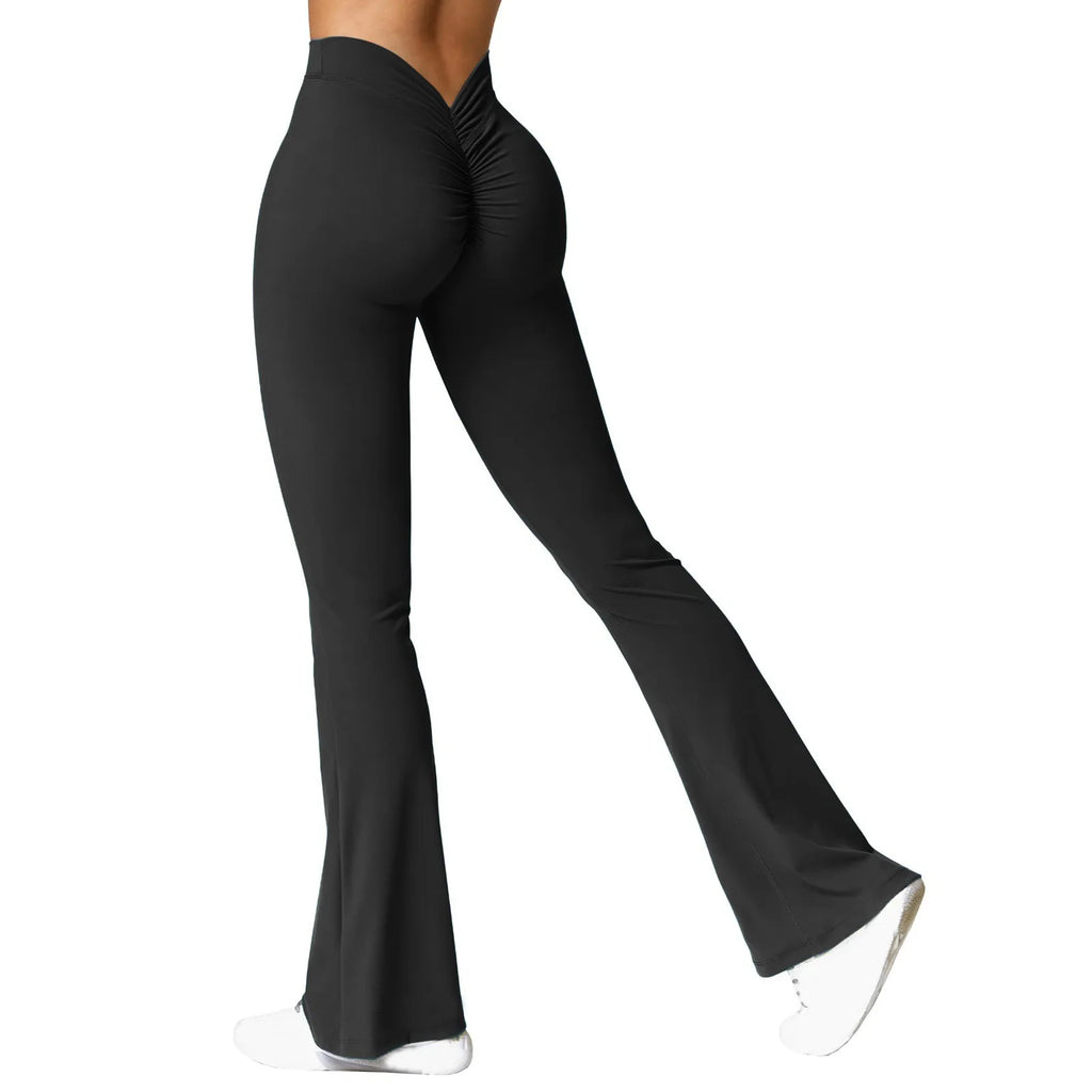 Leggings deportivos sexys para mujer, con espalda en V, fruncidos, acampanados, de cintura alta, para yoga, push up, para gimnasio, ropa de yoga para mujer