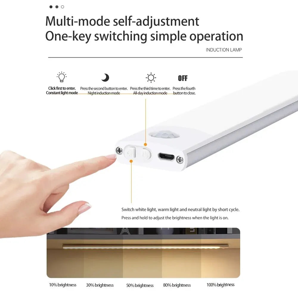 Lámpara LED para armario con sensor de movimiento, recargable por USB tipo C, para cocina, armario, 20 cm, 30 cm, 40 cm, 50 cm y 60 cm.