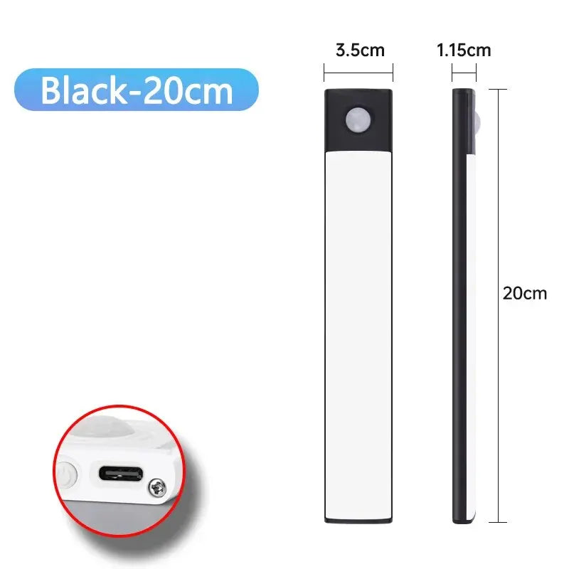 Lámpara LED para armario con sensor de movimiento, recargable por USB tipo C, para cocina, armario, 20 cm, 30 cm, 40 cm, 50 cm y 60 cm.