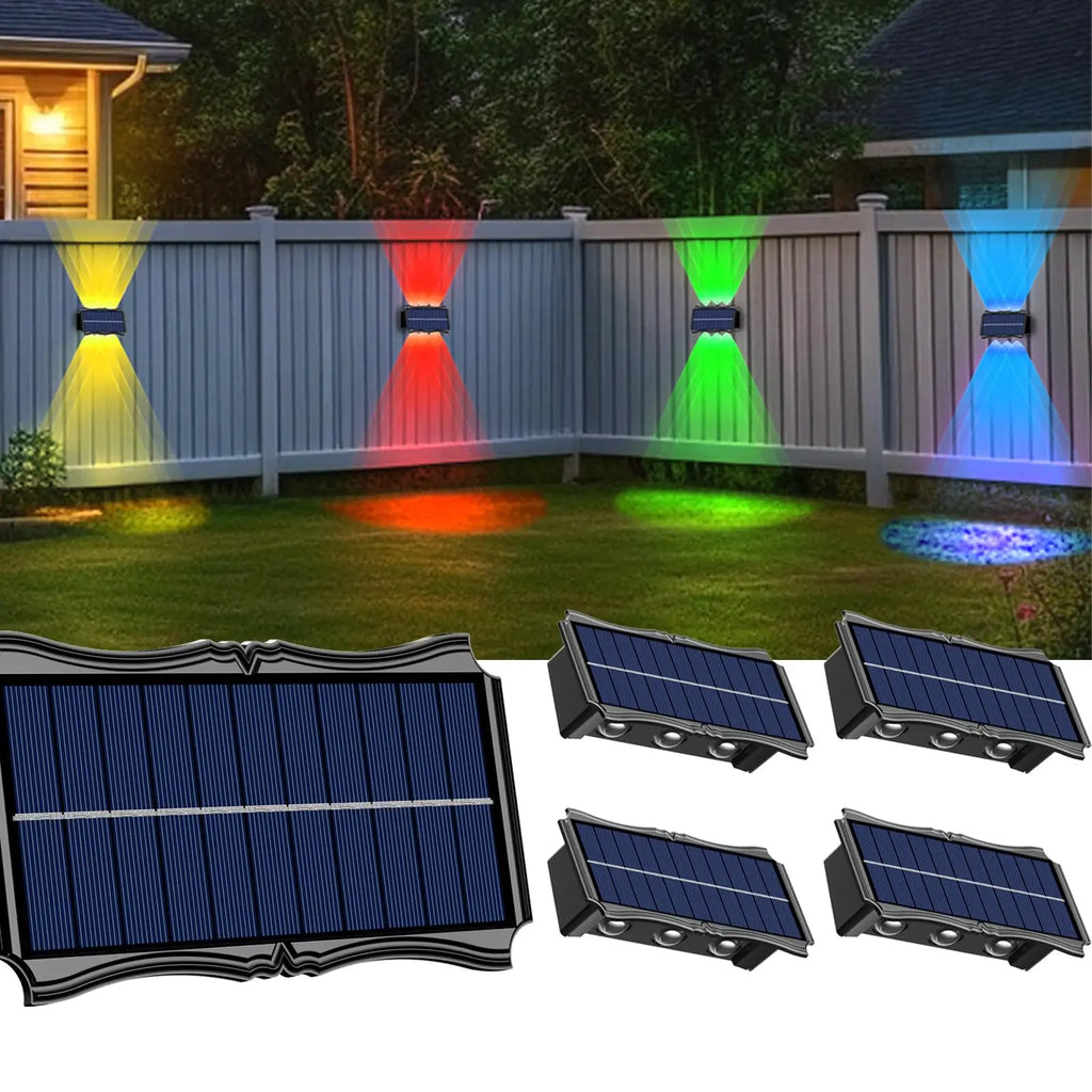 Lámpara de pared solar para exteriores, luz cálida, impermeable, iluminación vertical y vertical, iluminación decorativa para balcón, patio, jardín, pared exterior