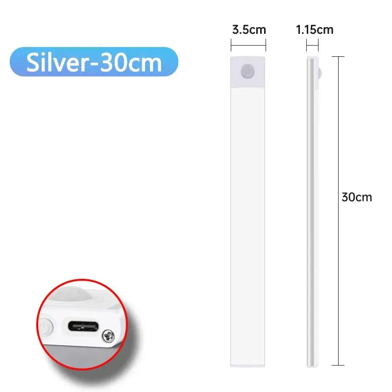 Lámpara LED para armario con sensor de movimiento, recargable por USB tipo C, para cocina, armario, 20 cm, 30 cm, 40 cm, 50 cm y 60 cm.