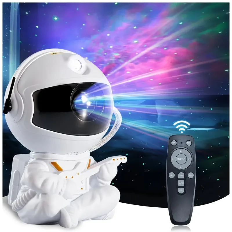 Proyector de luz nocturna de astronauta y galaxia, control remoto y cabezal giratorio de 360°, decoración de habitación