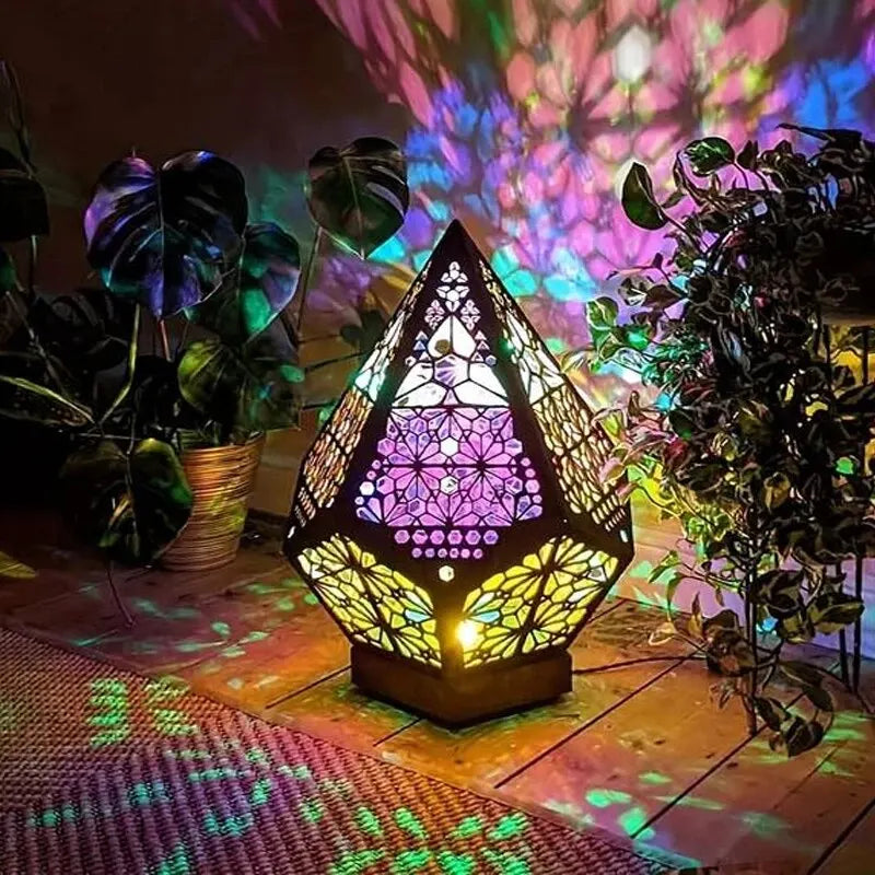 Lámpara de mesa LED bohemia con forma de estrella, proyección geométrica 3D multicolor, lámpara de noche ambiental vintage, adornos decorativos.