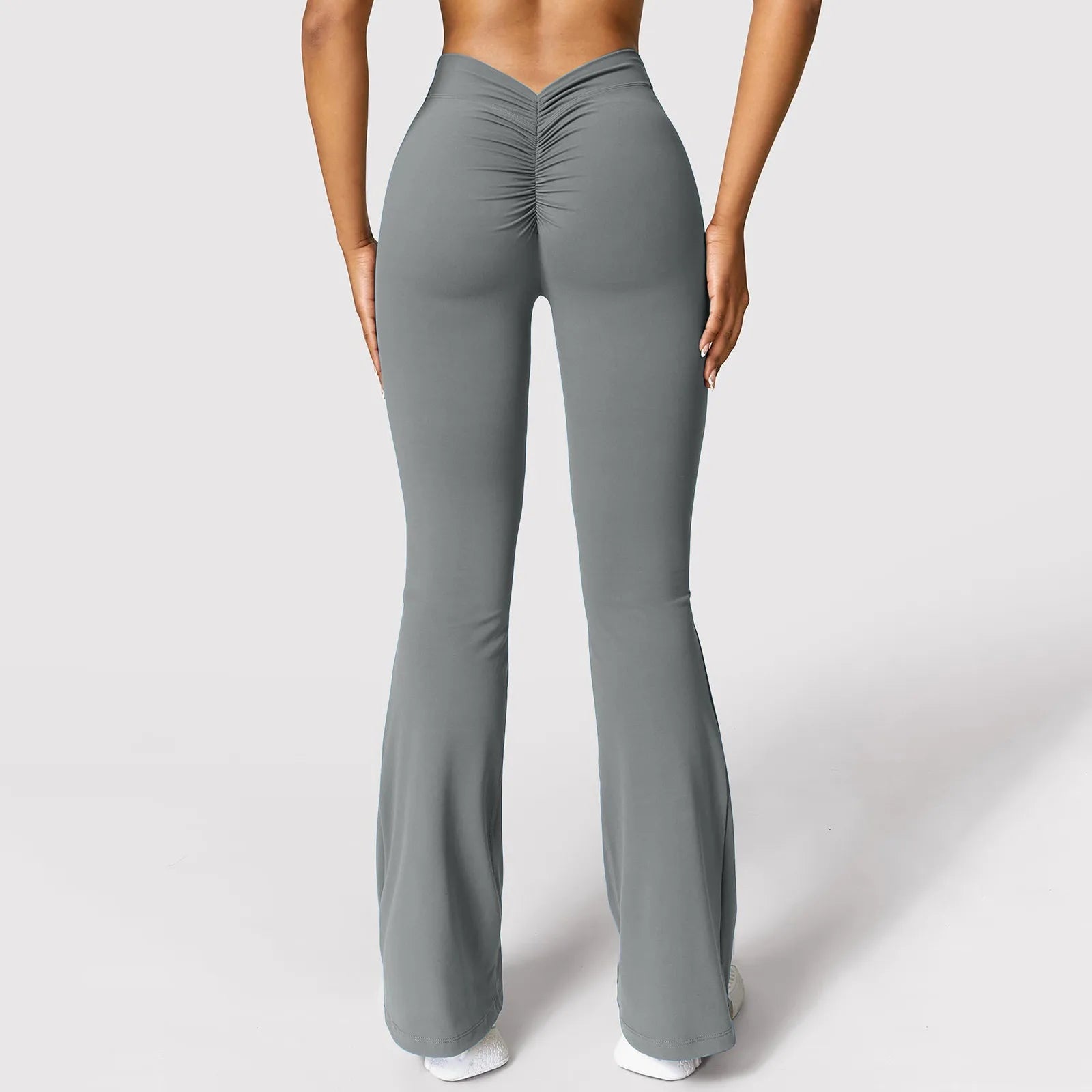 Leggings deportivos sexys para mujer, con espalda en V, fruncidos, acampanados, de cintura alta, para yoga, push up, para gimnasio, ropa de yoga para mujer