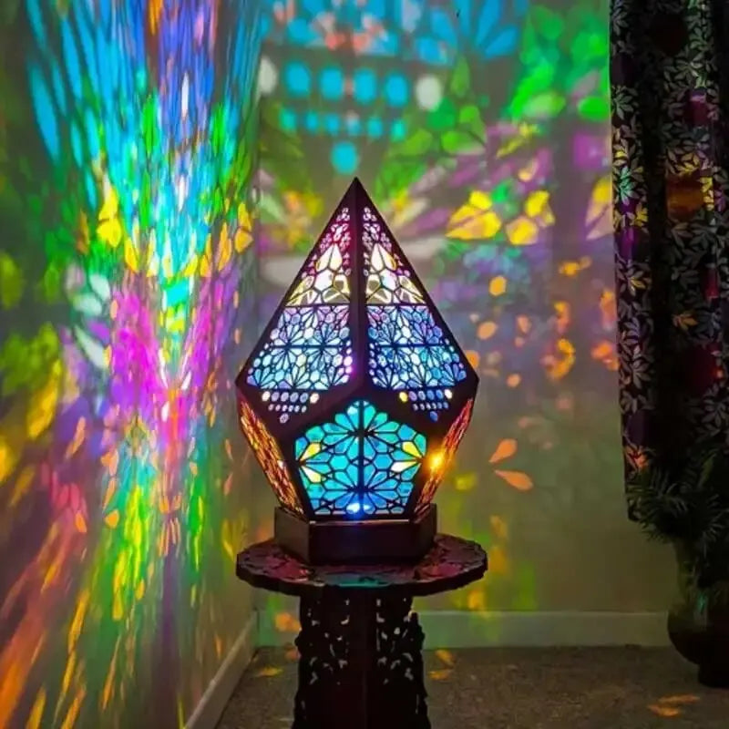 Lámpara de mesa LED bohemia con forma de estrella, proyección geométrica 3D multicolor, lámpara de noche ambiental vintage, adornos decorativos.