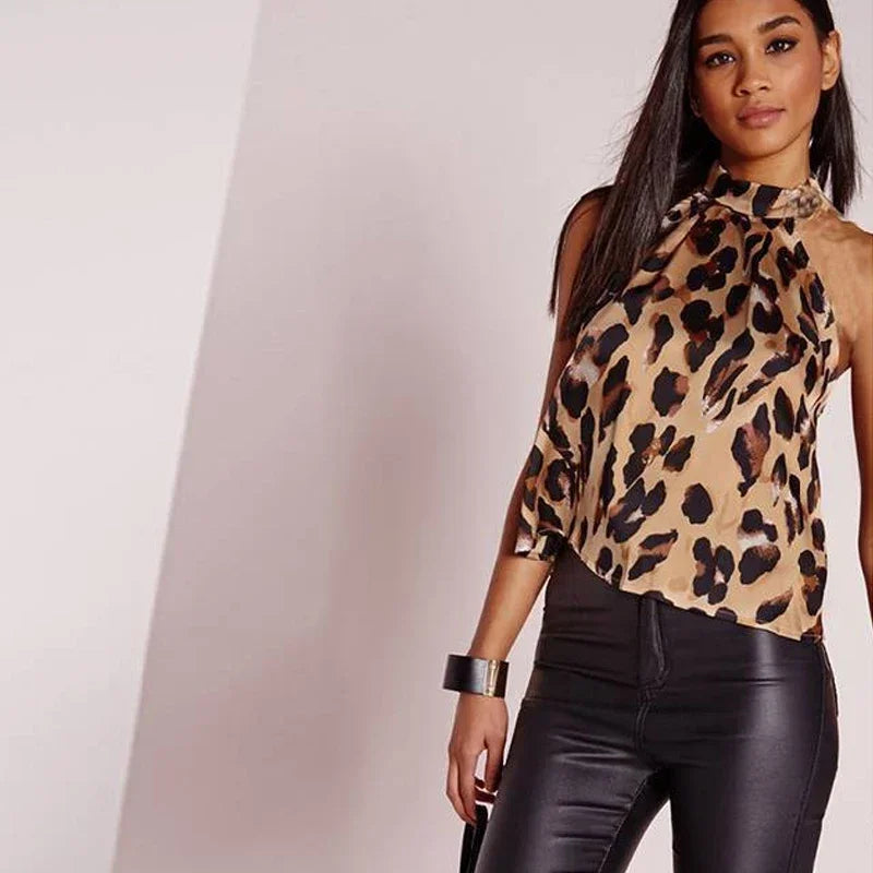 Blusa de verano para mujer, camisa 2025, sexy, con estampado de leopardo, blusas de mujer, blusas casuales sin mangas para mujer.