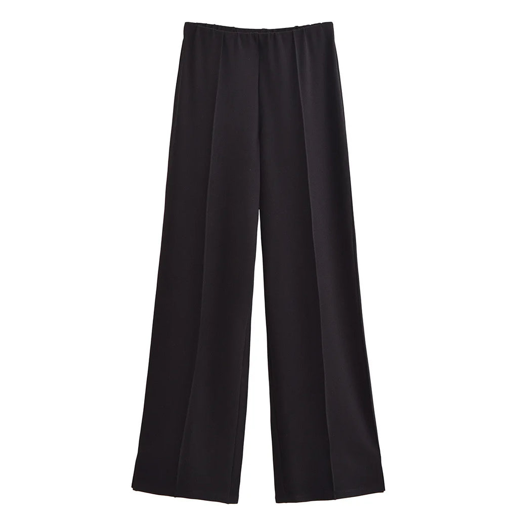 Nueva ropa de moda para mujer, manga larga, cuello redondo, top plisado, tela de doble cara, top de oficina, pantalones casuales