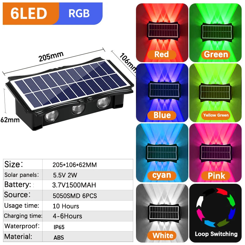 Lámpara de pared solar para exteriores, luz cálida, impermeable, iluminación vertical y vertical, iluminación decorativa para balcón, patio, jardín, pared exterior