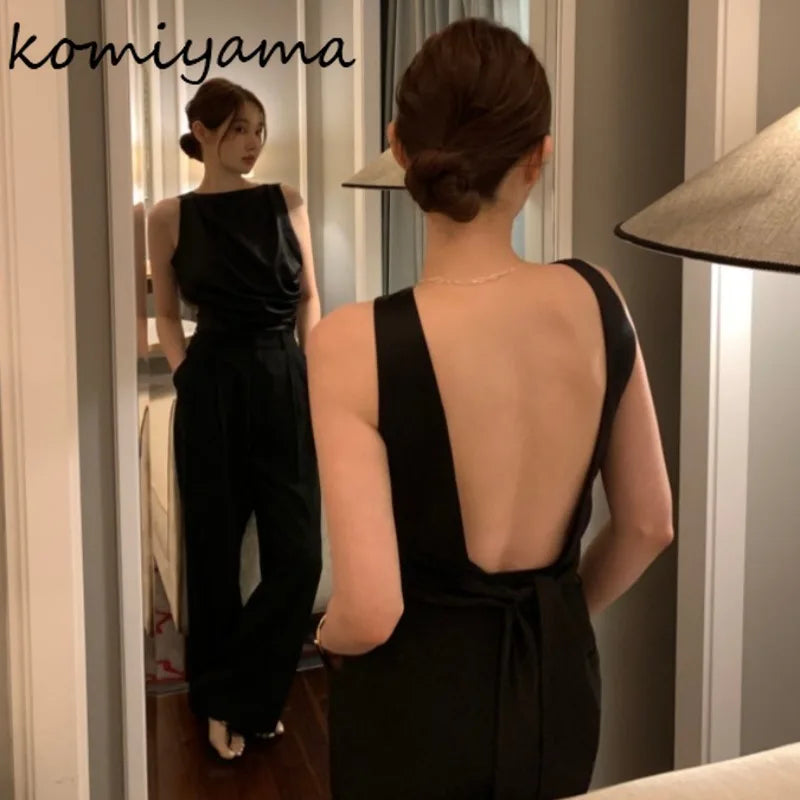 Ropa femenina sexy sin espalda para mujer 2025, top nuevo sin mangas con cuello redondo, camisetas y camisolas elegantes de verano