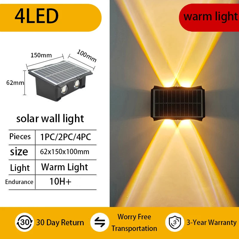 Lámpara de pared solar para exteriores, luz cálida, impermeable, iluminación vertical y vertical, iluminación decorativa para balcón, patio, jardín, pared exterior
