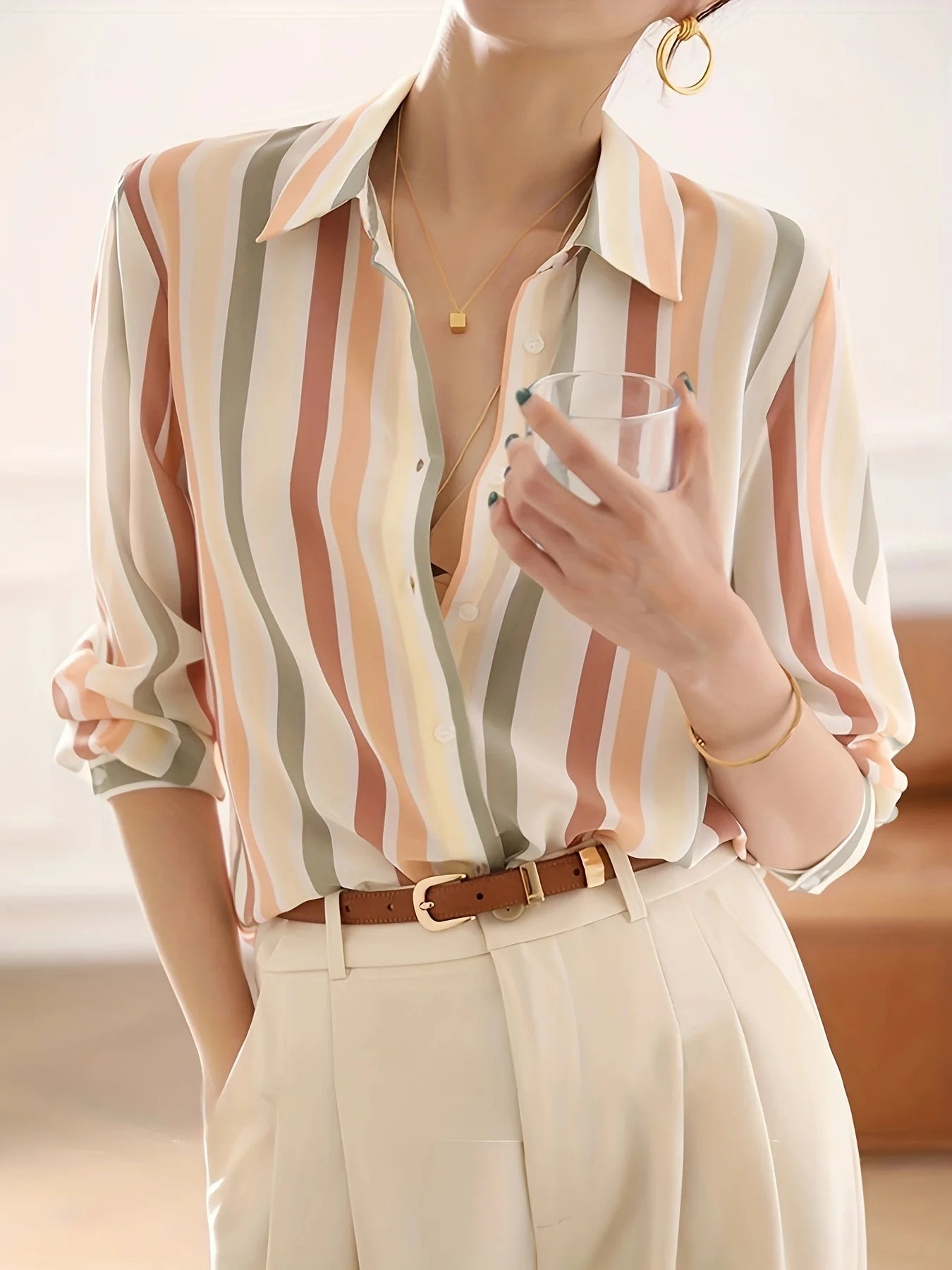 Blusa de mujer, camisa con botones y estampado moderno para mujer, para el trabajo y la vida informal.