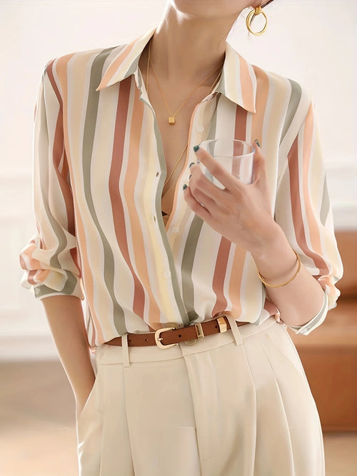 Blusa de mujer, camisa con botones y estampado moderno para mujer, para el trabajo y la vida informal.