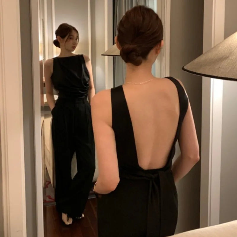 Ropa femenina sexy sin espalda para mujer 2025, top nuevo sin mangas con cuello redondo, camisetas y camisolas elegantes de verano