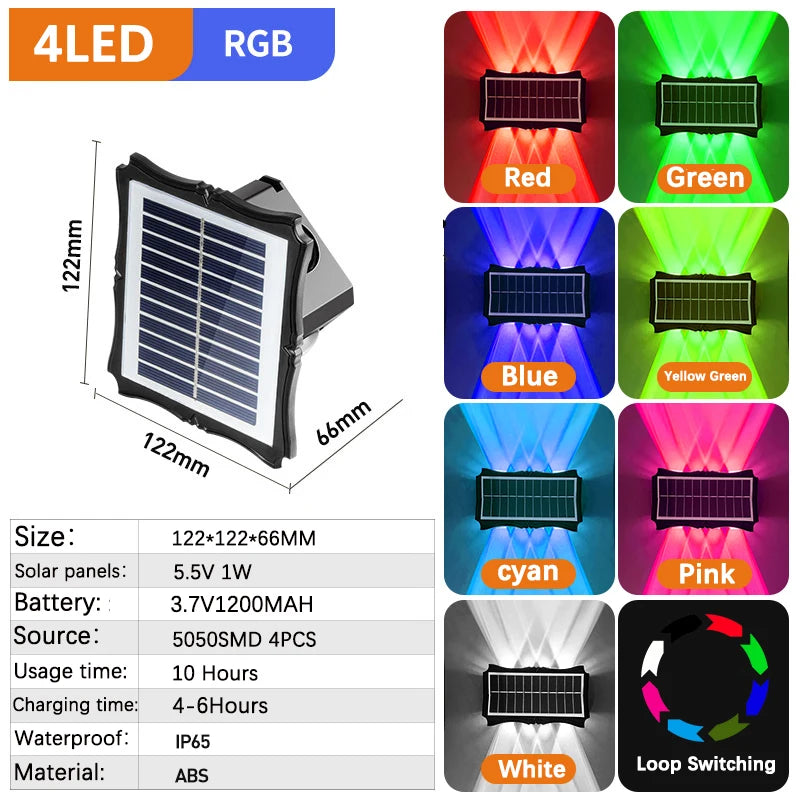Lámpara de pared solar para exteriores, luz cálida, impermeable, iluminación vertical y vertical, iluminación decorativa para balcón, patio, jardín, pared exterior