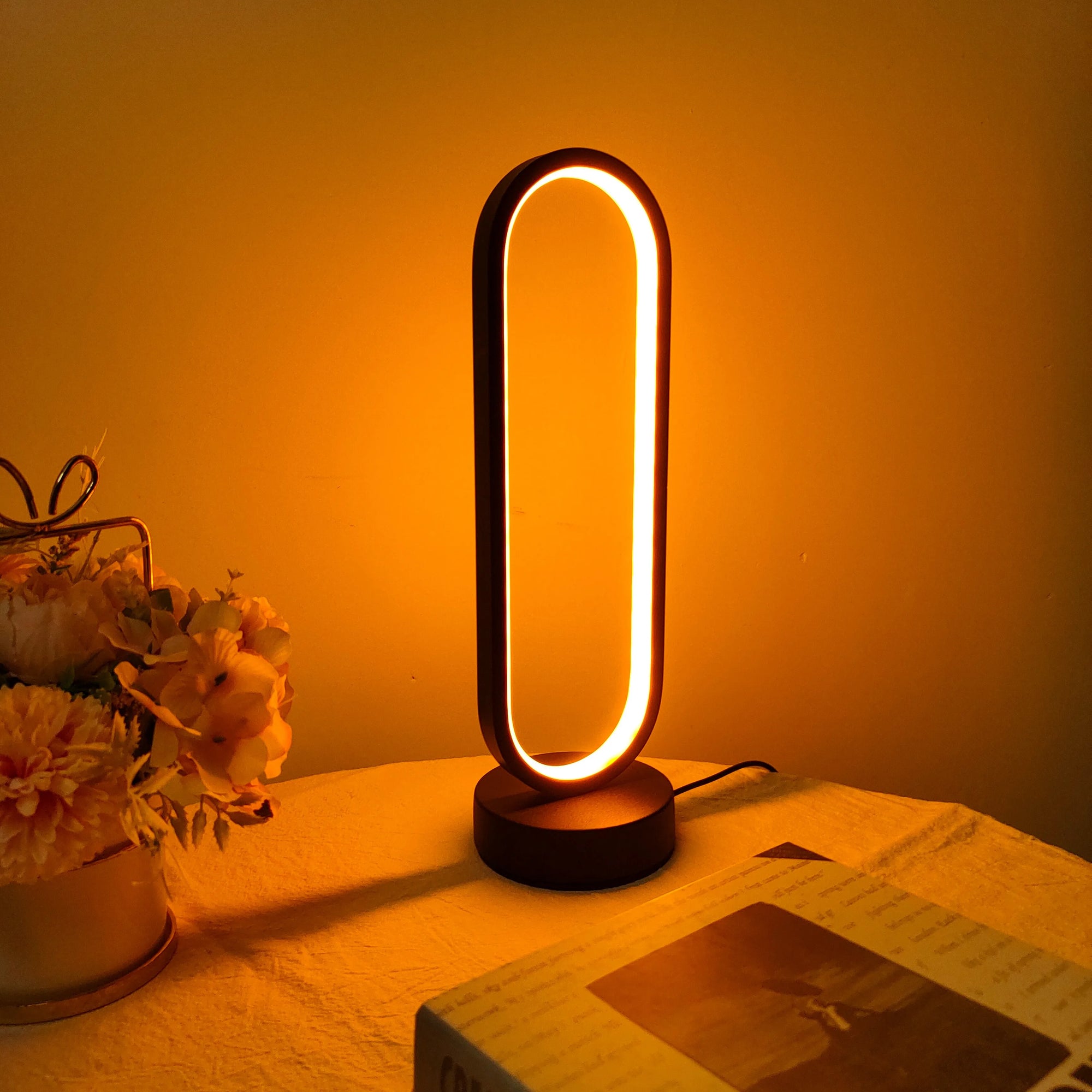 1 lámpara de dormitorio con anillo para sala de estar, lámpara de noche LED con atenuación de tres colores