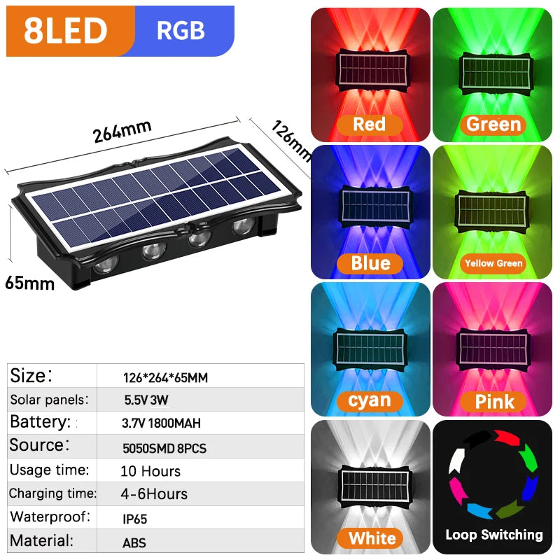 Lámpara de pared solar para exteriores, luz cálida, impermeable, iluminación vertical y vertical, iluminación decorativa para balcón, patio, jardín, pared exterior
