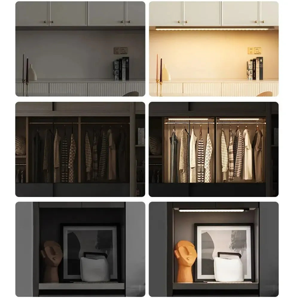 Lámpara LED para armario con sensor de movimiento, recargable por USB tipo C, para cocina, armario, 20 cm, 30 cm, 40 cm, 50 cm y 60 cm.